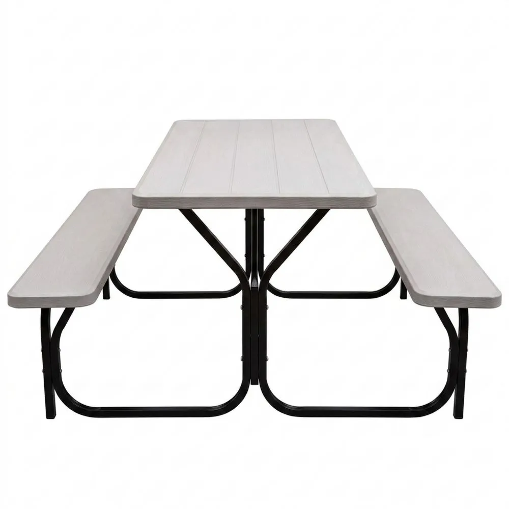 Tavolo da Picnic Rettangolare in Polietilene Grigio con Struttura in Acciaio