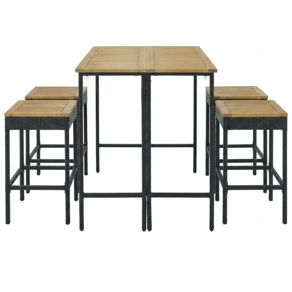 Set tavolo da bar in legno di acacia e polyrattan