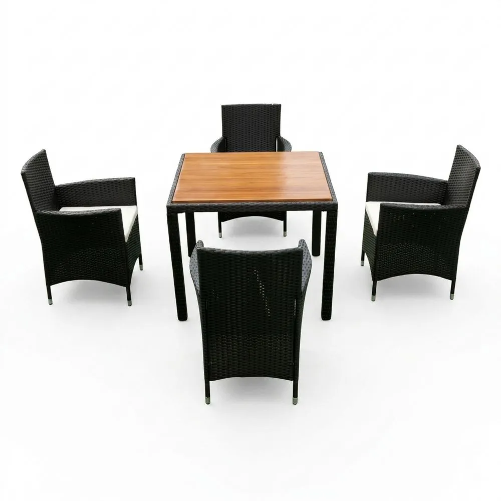 Set da giardino in vimini e legno di acacia con tavolo da ricettario e sedia nera