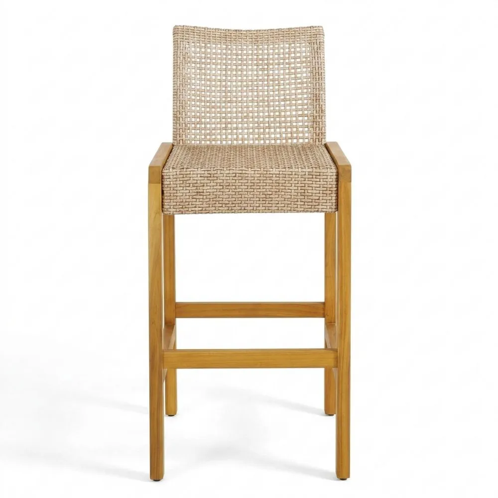 Sedia da Bar in Rattan Sintetico e Legno di Teak