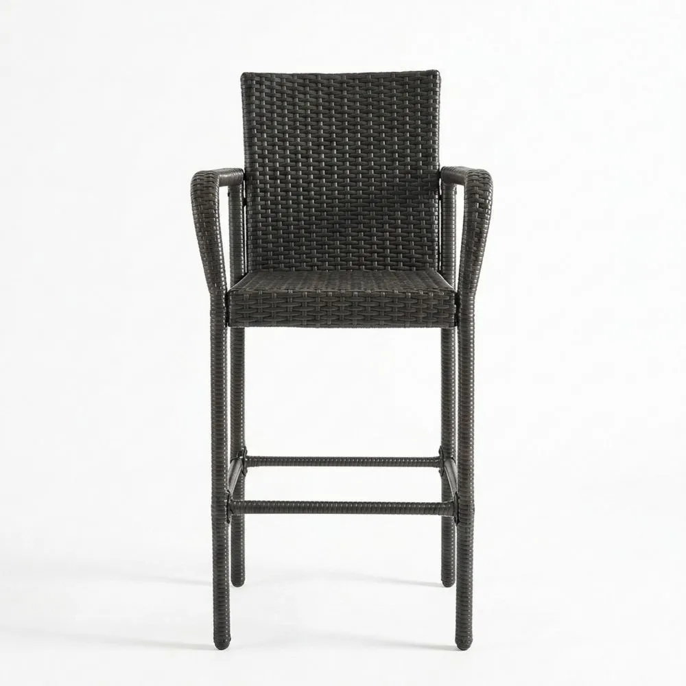 Sedia da Bar in Polyrattan Nero con Braccioli