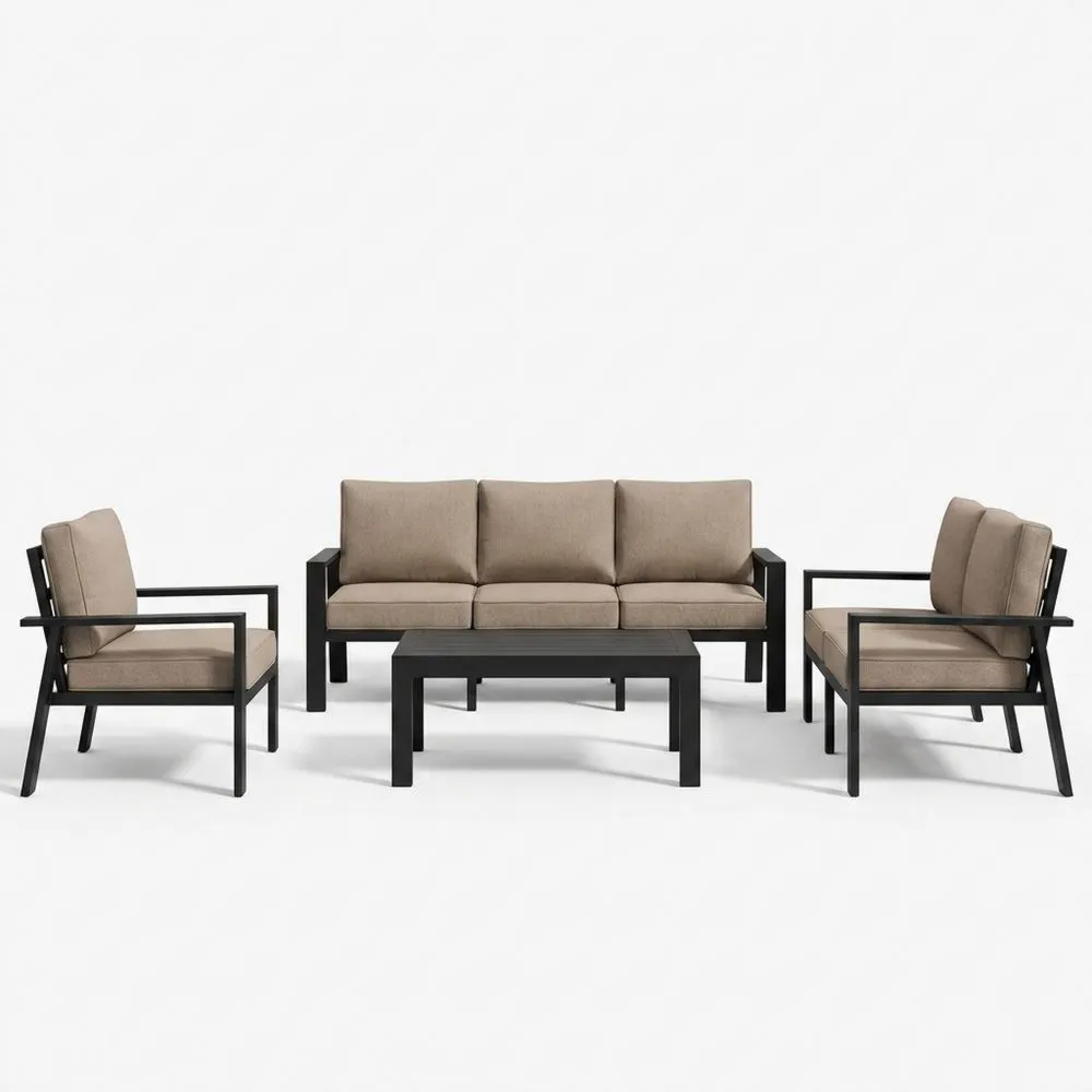 Completo casual da esterno nero acciaio con cuscino in poliestere beige