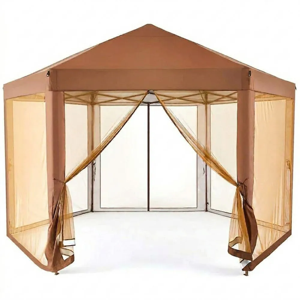 Gazebo esagonale in acciaio e poliestere con zanzariera
