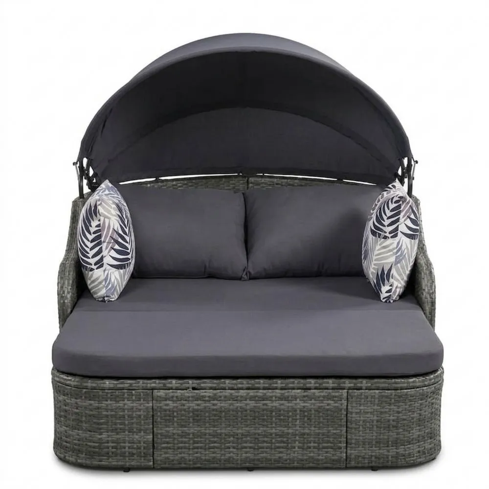Divano Letto da Esterno in Rattan con Cuscini Decorativi