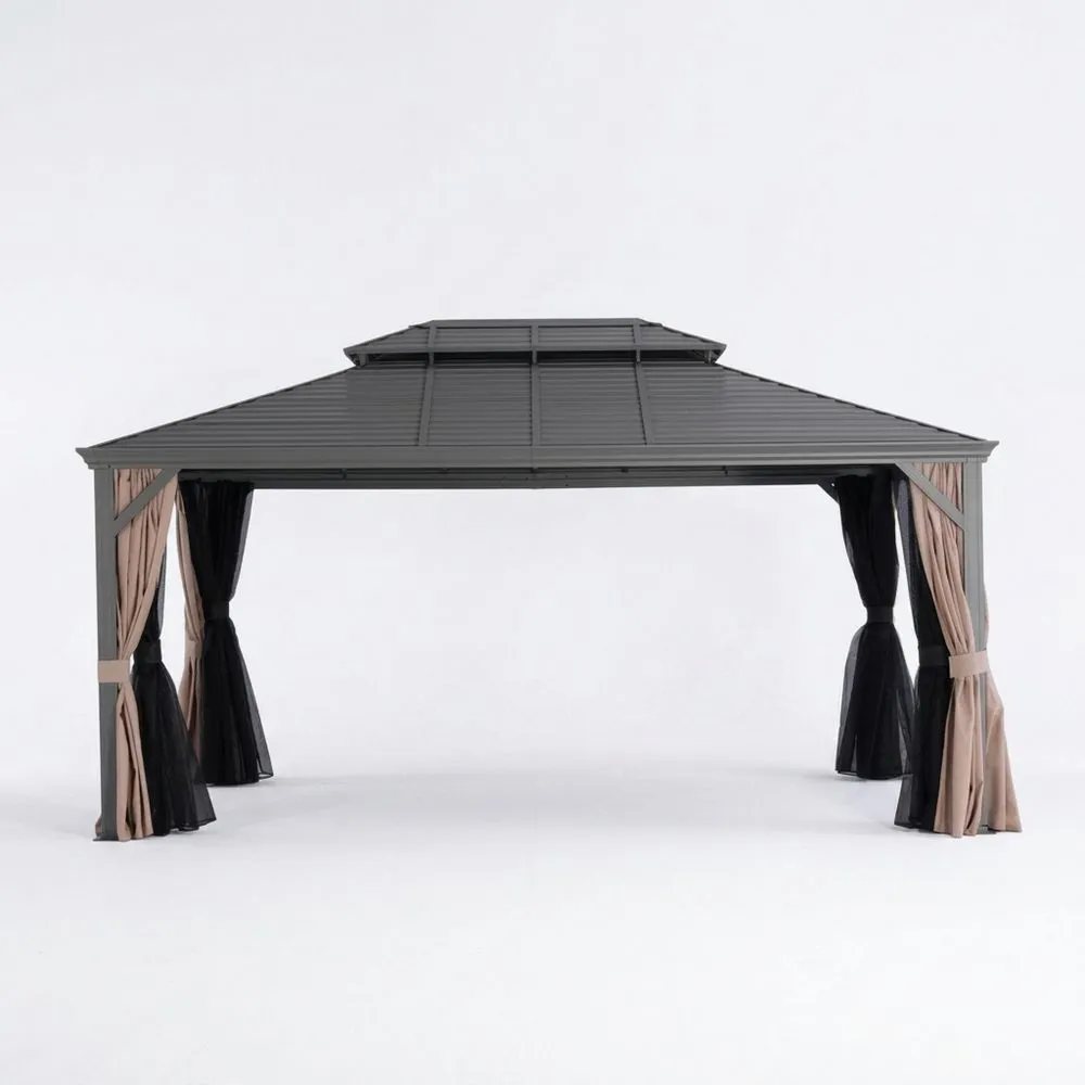 Gazebo in Alluminio con Tetto in Acciaio e Tendaggi in Poliestere 400x300 cm