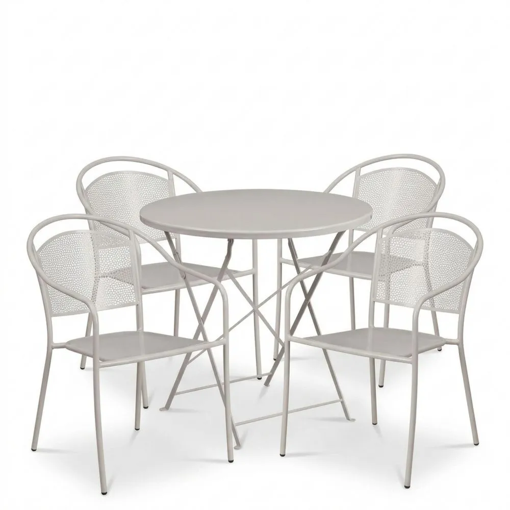 Set Tavolo e 4 Sedie in Acciaio Verniciato Grigio Chiaro
