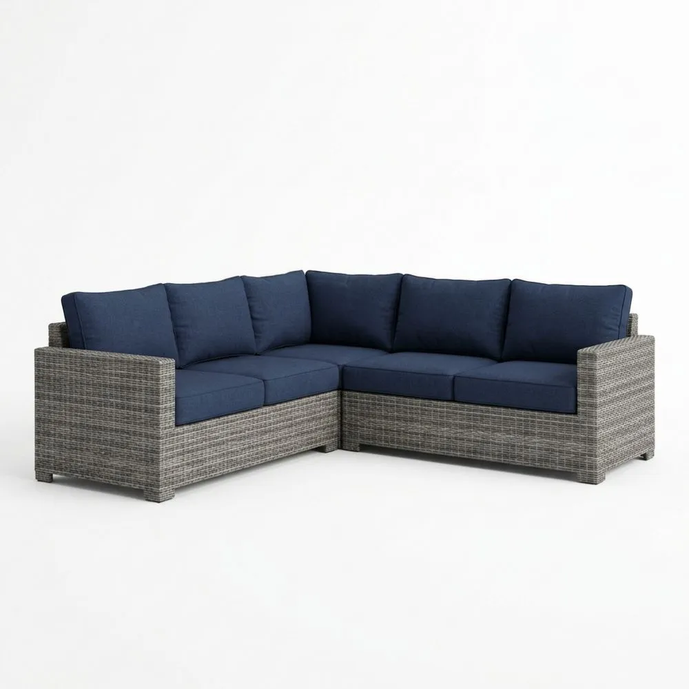 Garten-Ecksofa aus Polyethylen-Rattan in Blau
