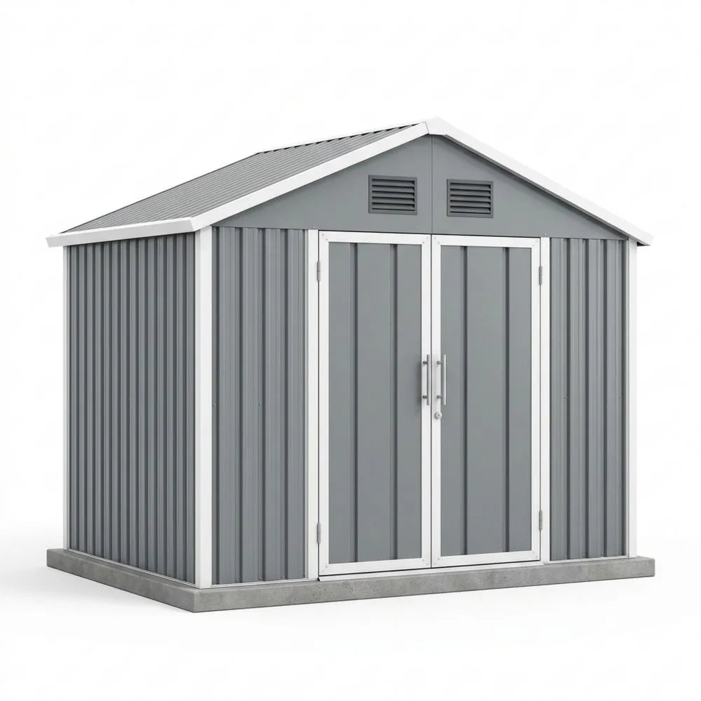 Metall Geräteschuppen Grau Stahl Doppeltür 213x127x185 cm(L × B × H)