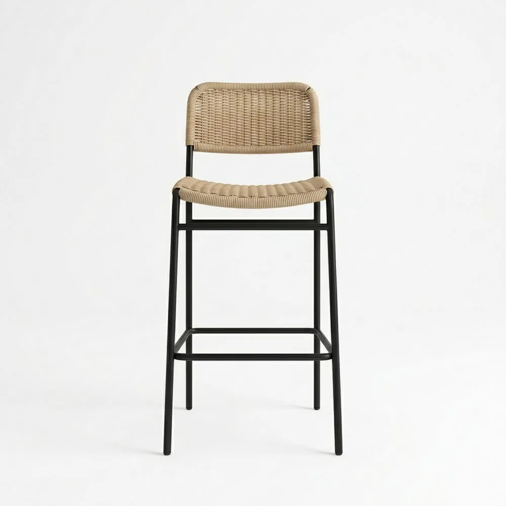 Barhocker aus Stahl und Rattan Braun Schwarz