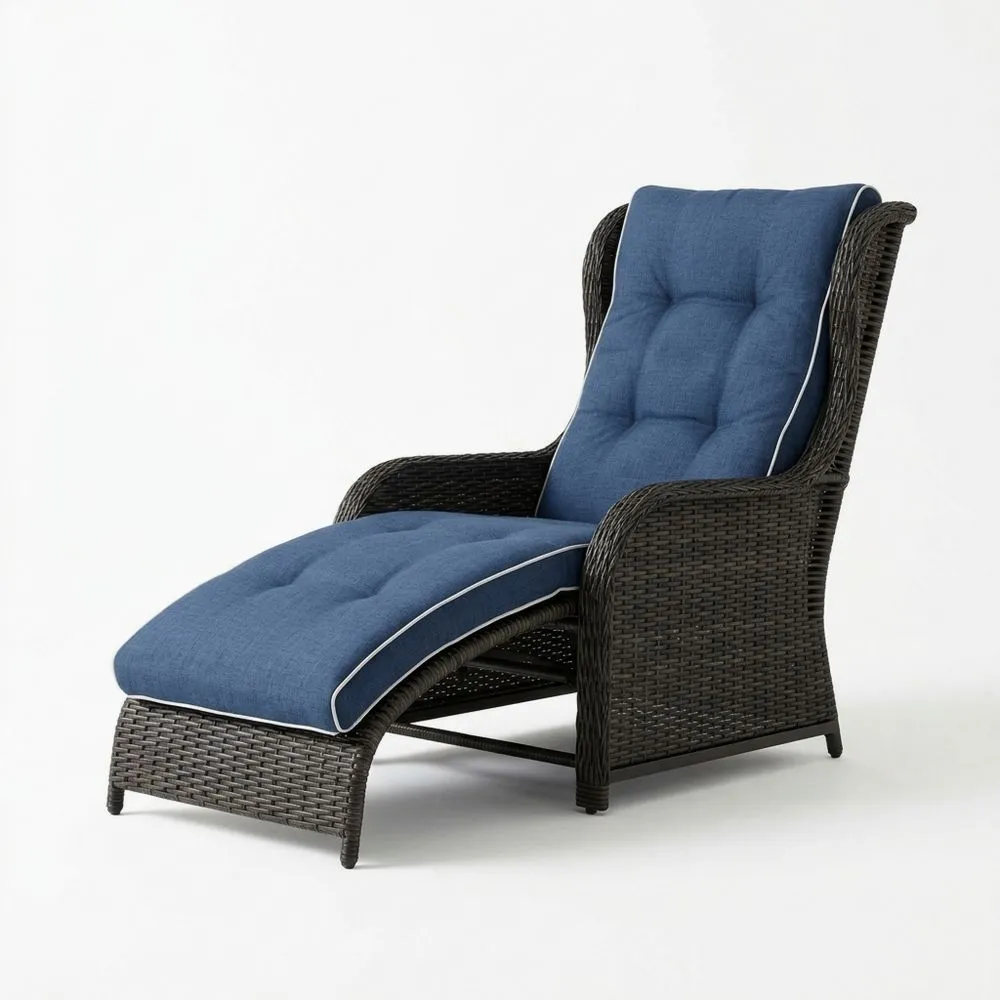 Liegestuhl Rattan Blau Polyethylengeflecht