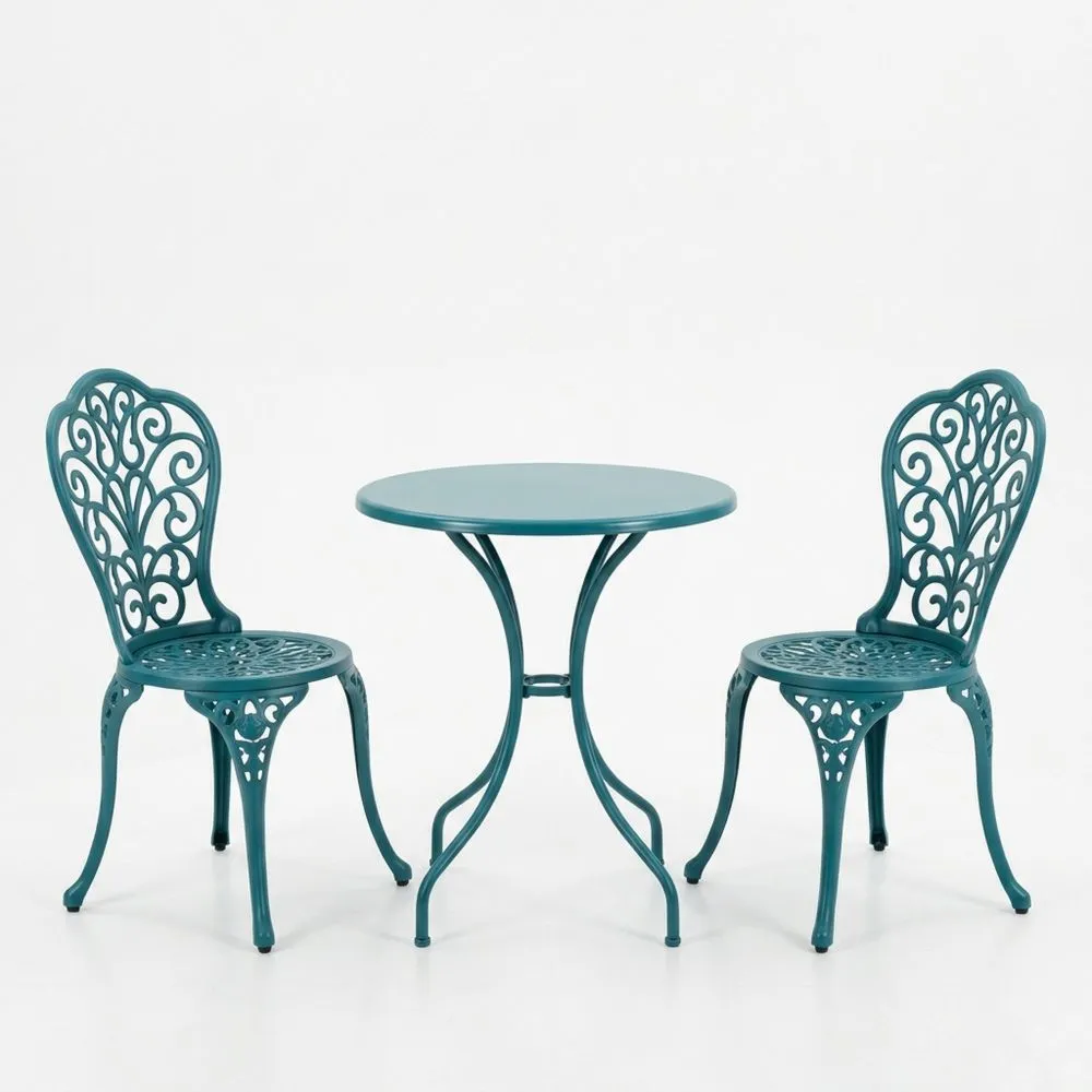 Bistro-Set aus Aluminium mit Rundtisch und 2 Stühlen Grün