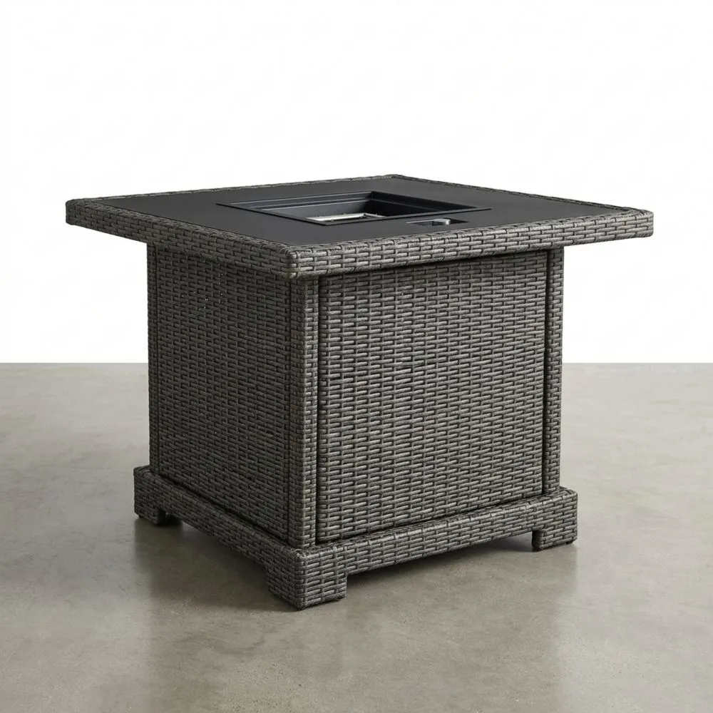 Feuertisch aus Polyrattan und Stahl Grau