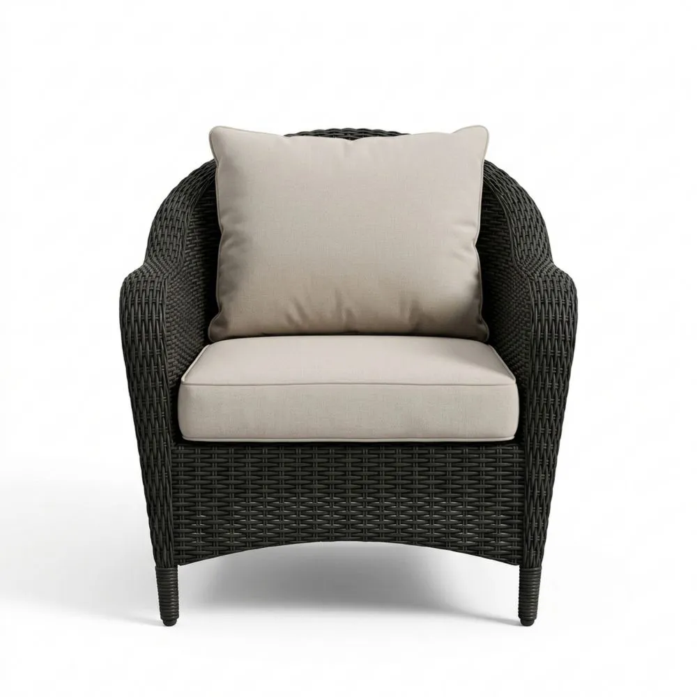 Outdoor-Relaxsessel aus Polyrattan mit Schwarz-/Beigen Kissen