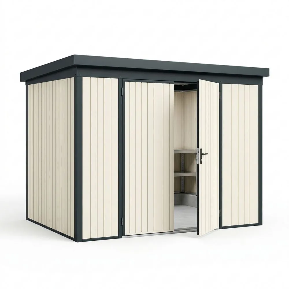 Metall Gartenhaus Geräteschuppen Stahl Creme