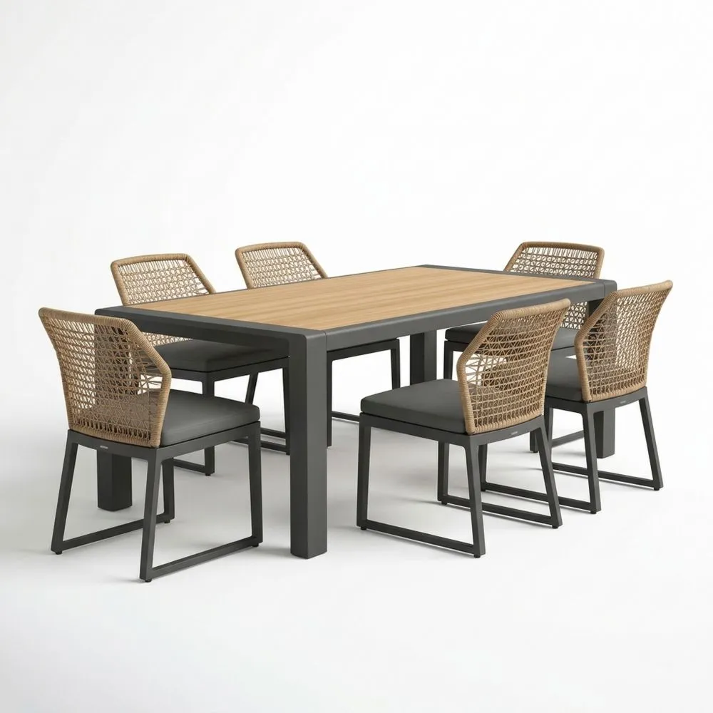 Aluminium-Garten-Essgruppe mit Polywood-Tischplatte und Polyrattan-Stühlen