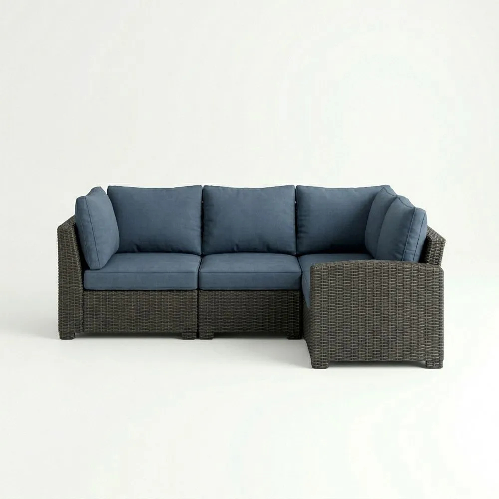 Outdoor Ecksofa mit Polstern aus Polyethylen Rattan in Blau