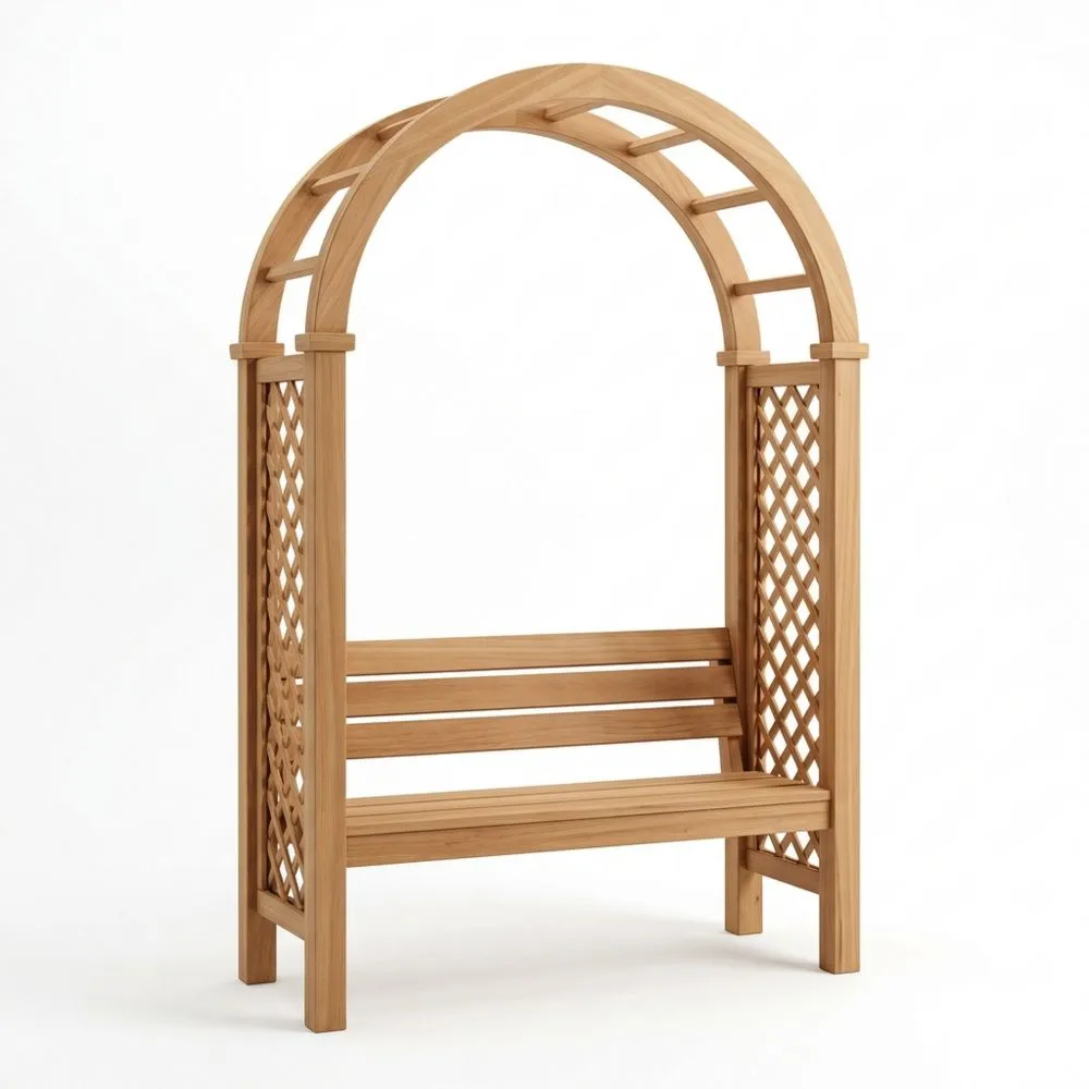 Holz Gartenbank mit Rankhilfe und Gitter, Natur