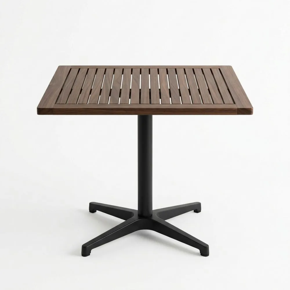 Gartentisch mit Walnussholzplatte und Stahlgestell 70×70×75 cm(B × T × H)