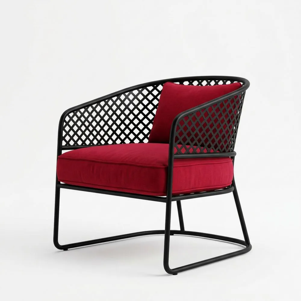 Outdoor-Relaxsessel aus Stahl mit rotem Polyesterkissen