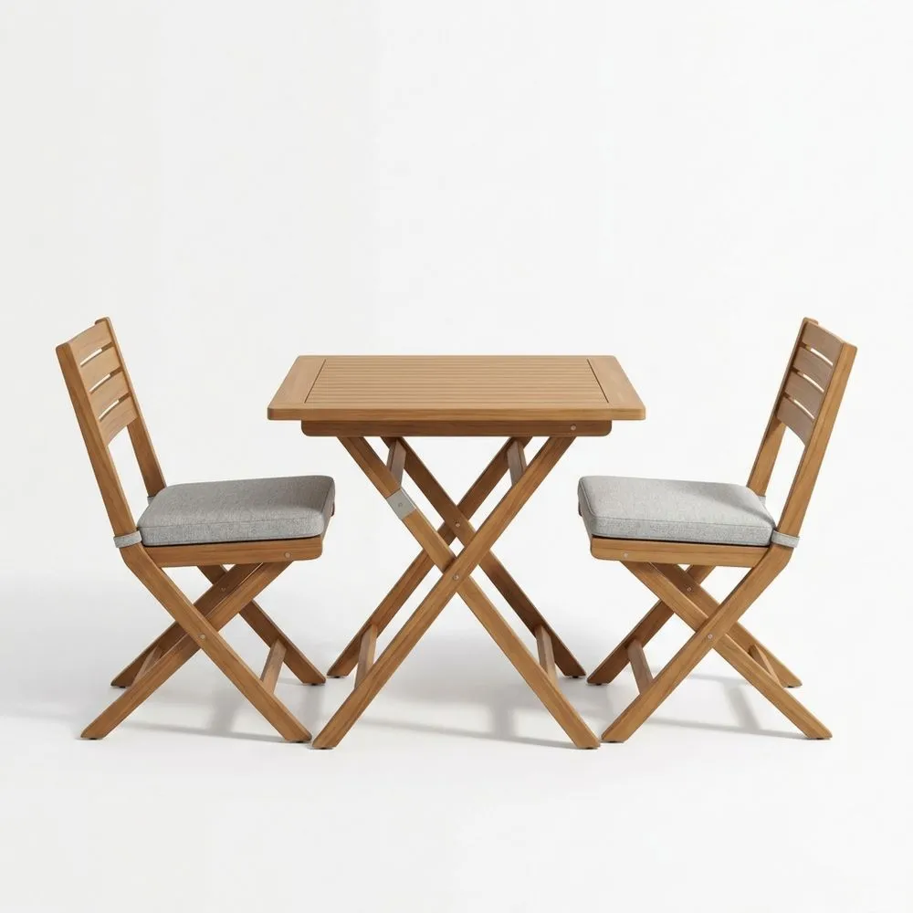 Gartenmöbel Set Klapptisch 2 Stühle Akazienholz Polyester Kissen Natur/Beige