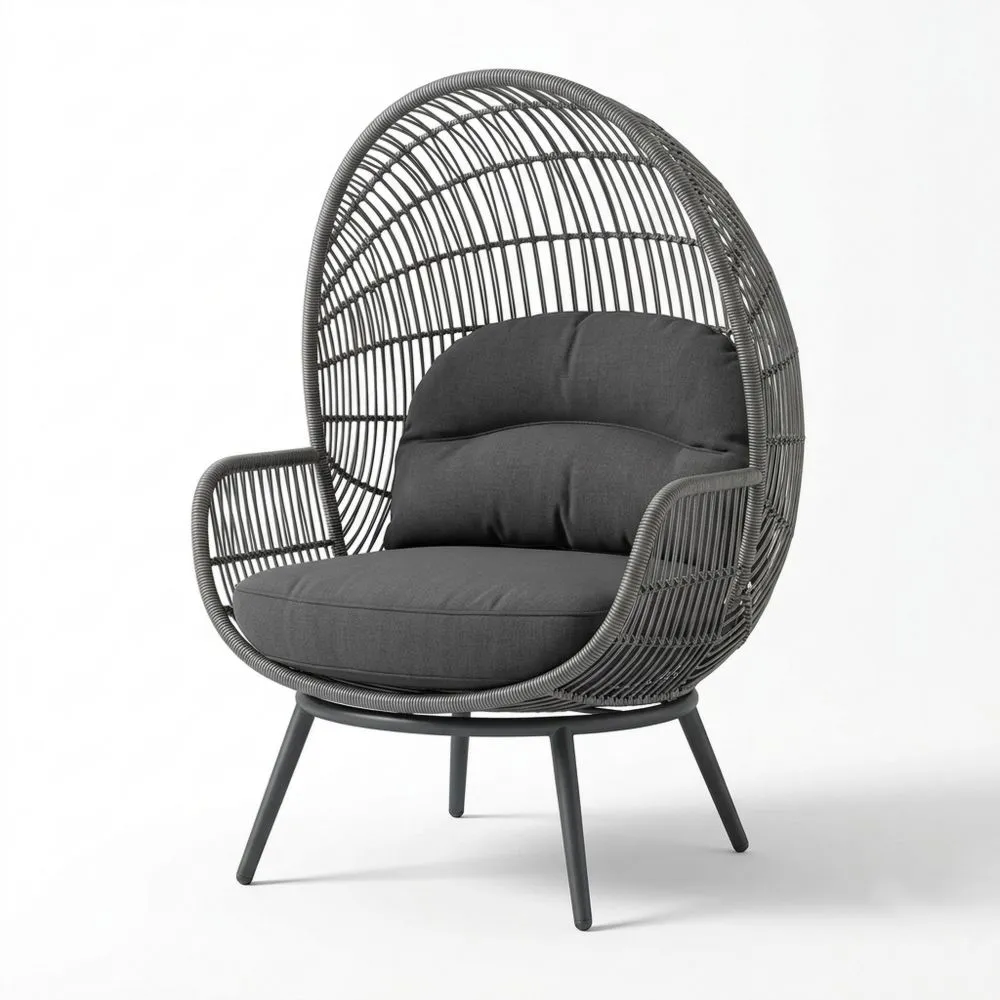 Gartenstuhl aus Polyethylen Rattan und Stahl mit Polyesterkissen Dunkelgrau