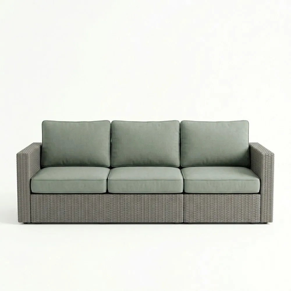 3-Sitzer Polyrattan Sofa mit Polyesterkissen Hellgrau