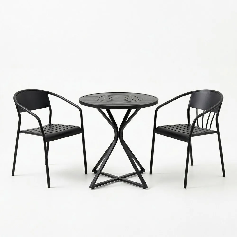 Gartenmöbel-Set aus Stahl in Schwarz mit Tisch Ø 70 cm und Stühlen