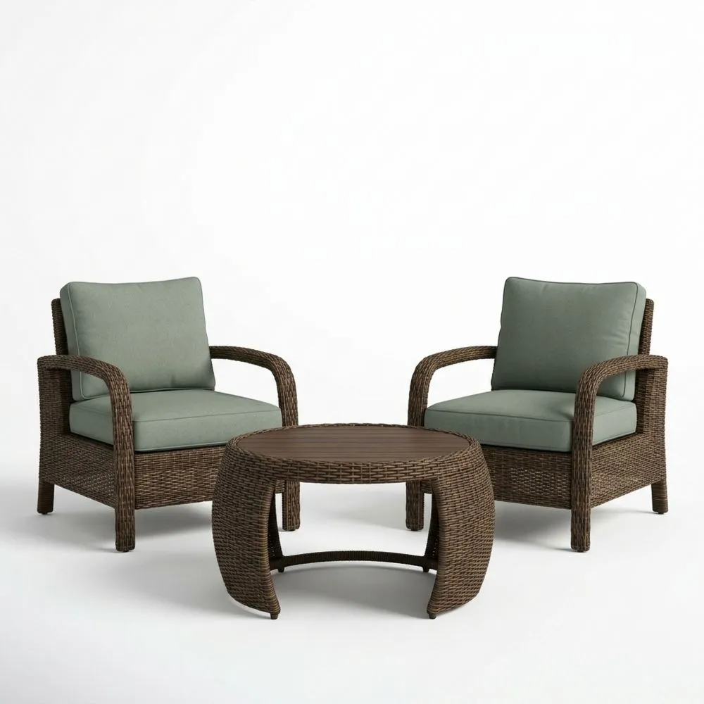 Gartenmöbel-Set aus Polypropylen-Rattan in Braun/Grün