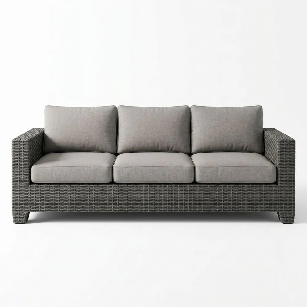 3-Sitzer Outdoor-Sofa Polyethylen-Rattan Dunkelgrau