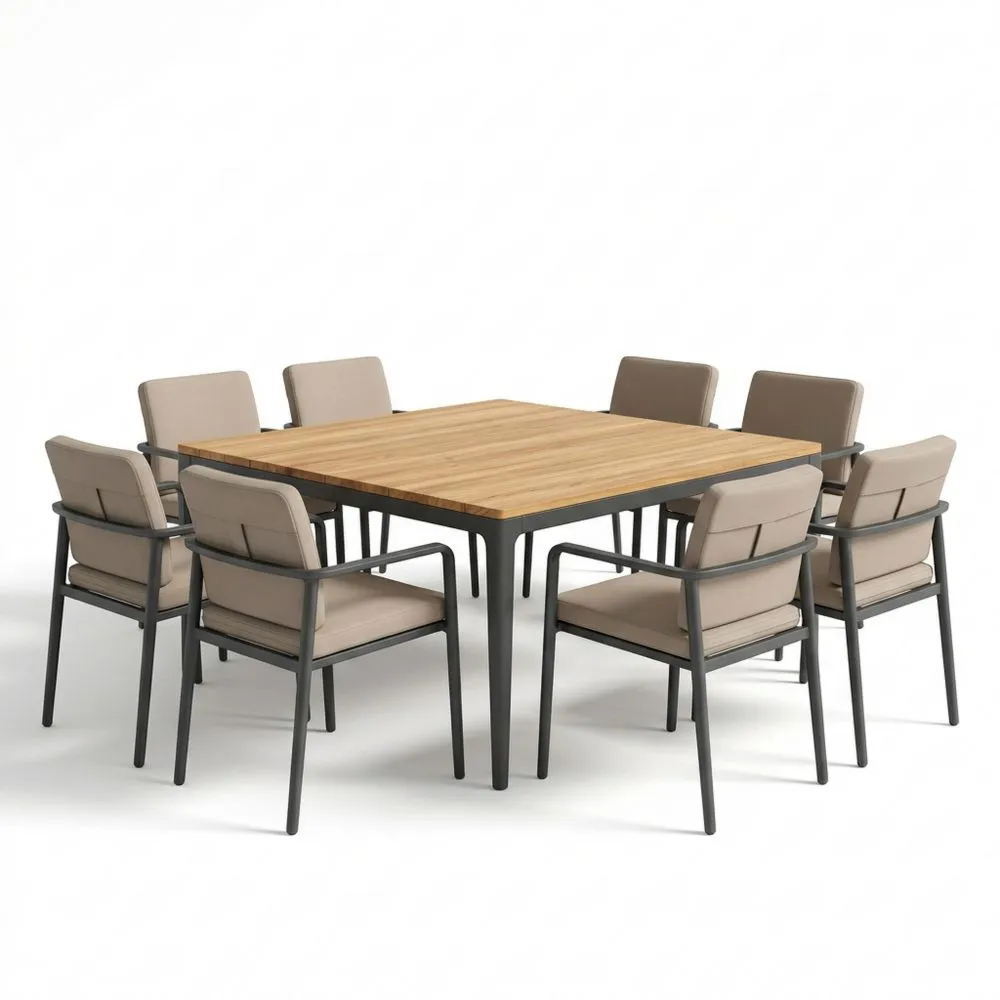 Gartenset Esstisch mit 8 Stühlen aus Teakholz und Aluminium Beige