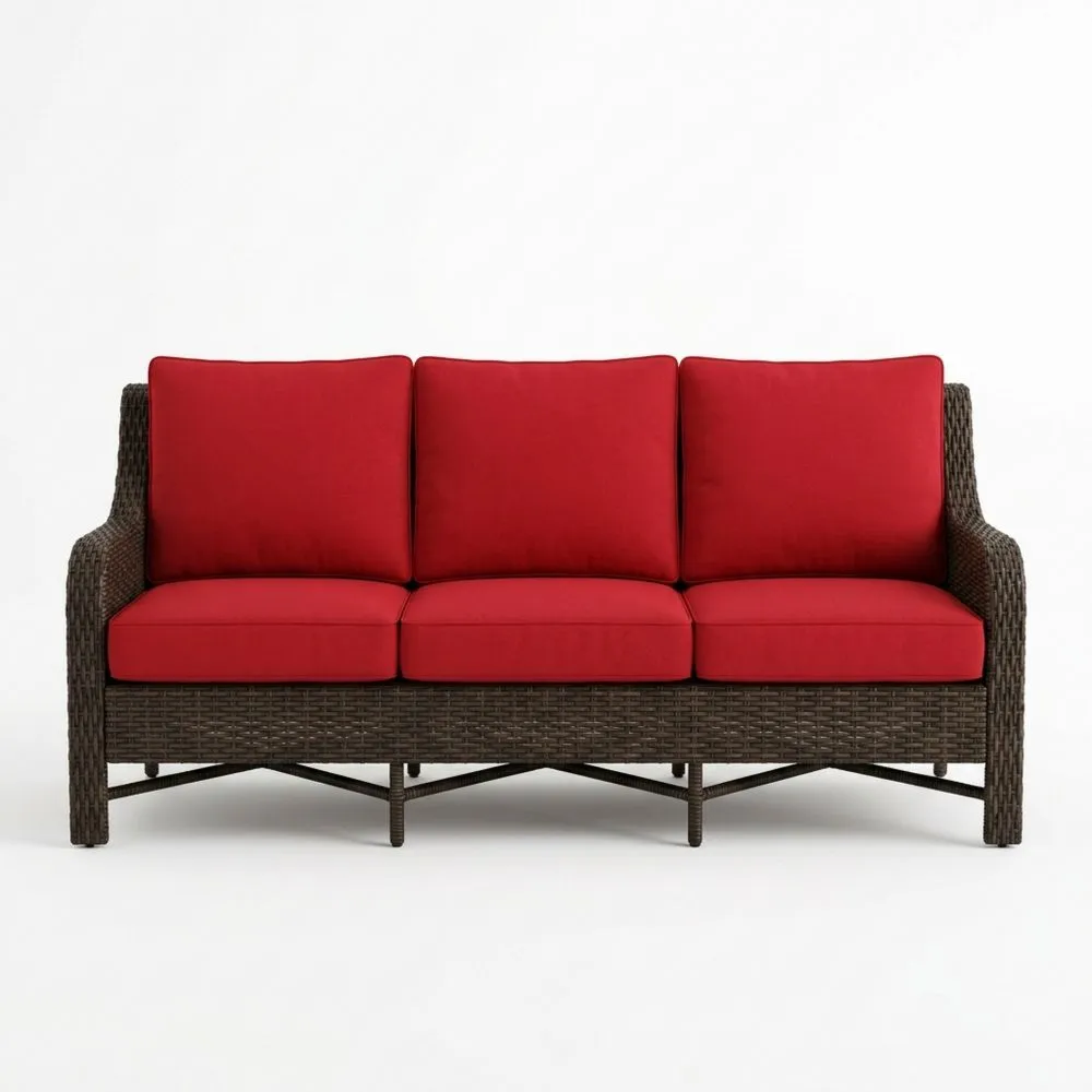 3-Sitzer Gartensofa Polyrattan Rot