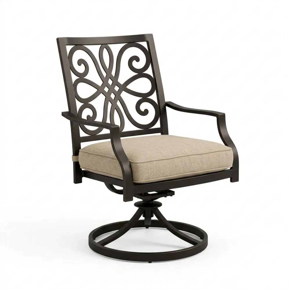 Outdoor-Relaxstuhl aus Aluminium in Braun mit beigem Polyesterkissen