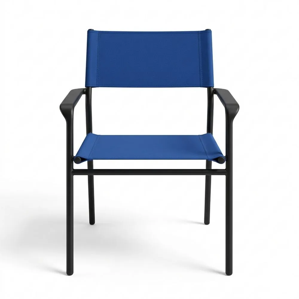 Outdoor-Relaxstuhl aus Aluminium mit blauer Polyester-Sitzfläche