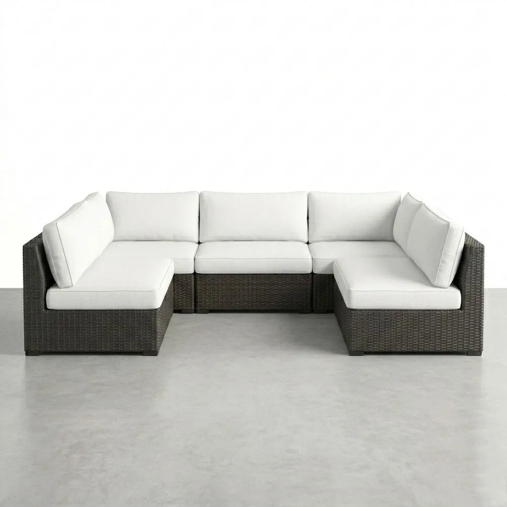 Ecksofa-Set aus Polyrattan 5-teilig Dunkelbraun Cremeweiß