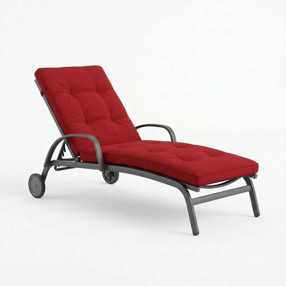 Aluminium Sonnenliege mit Roten Kissen, Gesamtlänge 195cm