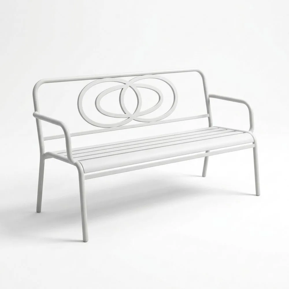 Metall-Gartenbank mit Stahlrahmen in Weiß