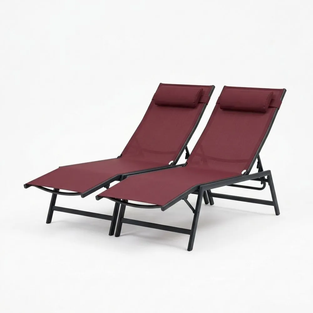 2-teilige Gartenliege Aluminium Textilene Weinrot
