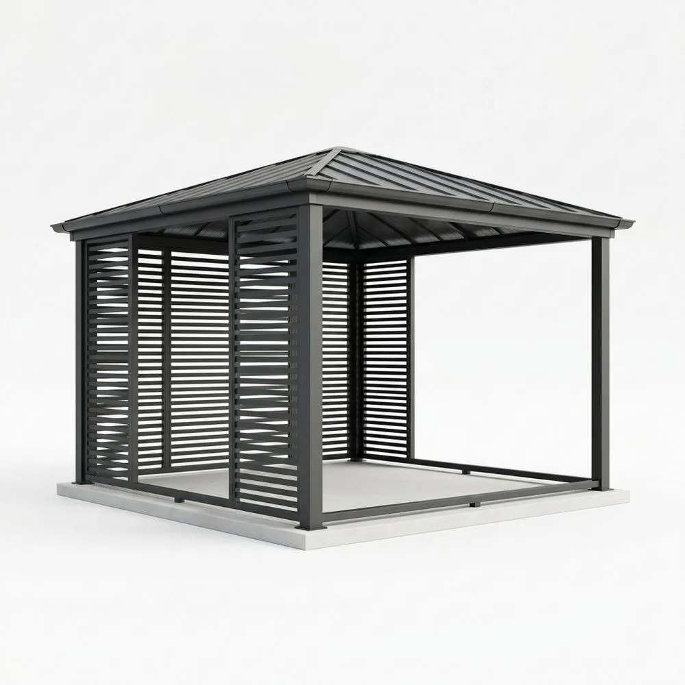 Metall-Pavillon in Anthrazit mit Aluminiumdach, 3 × 3 m (L × B)