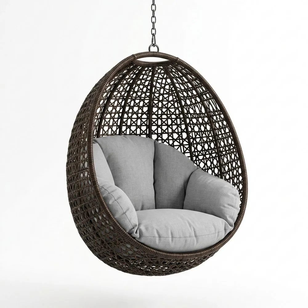 Rattan Hängesessel mit Polyesterkissen Grau für Außen