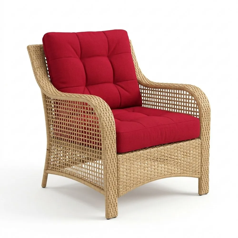 Outdoor-Relaxsessel aus Polyrattan mit rotem Polyesterkissen