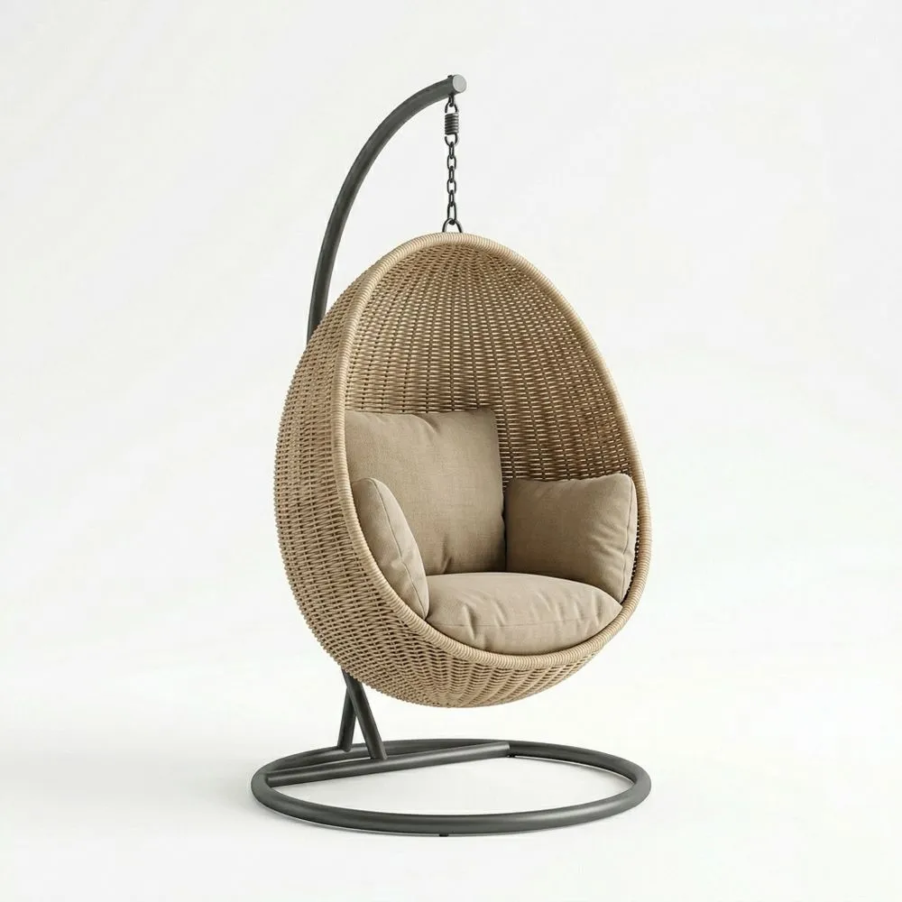 Hängesessel Rattan Beige Stahl mit Polyesterkissen
