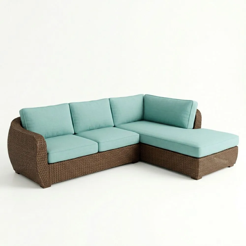 Ecksofa Polyrattan Hellblau mit Kissen