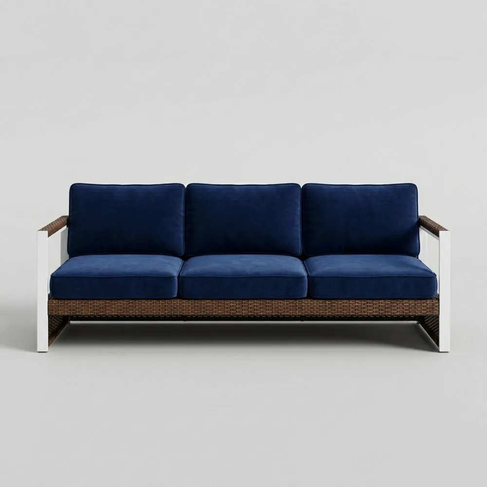 3-Sitzer Sofa Aluminium Rattan Blau