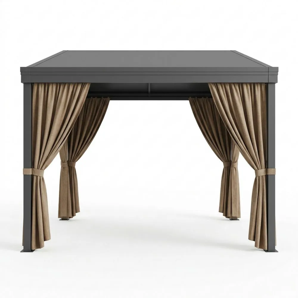 Gartenpavillon Aluminium Grau Braun Polyester Vorhänge, 3x3m(L × B)