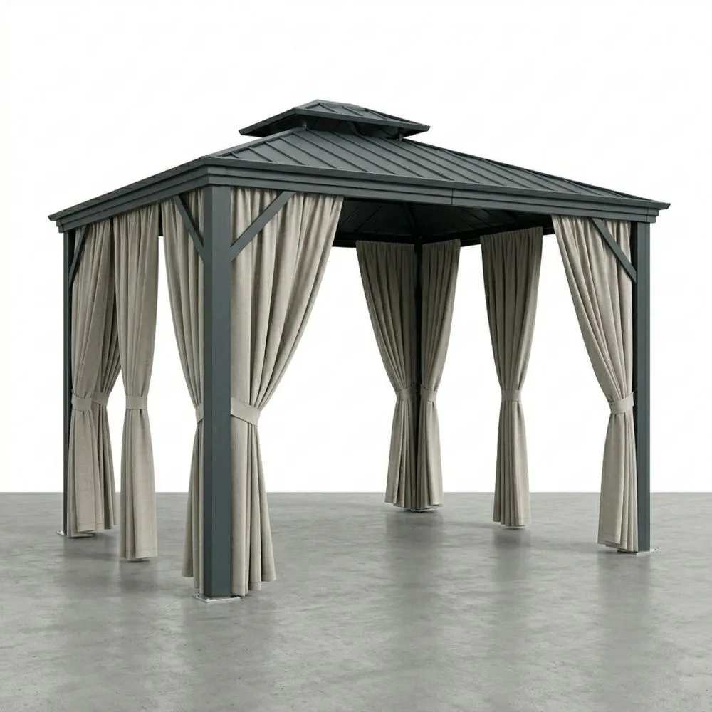 Gartenpavillon Aluminium Stahl Polyester Grau 300x300x270 cm(L × B × H)