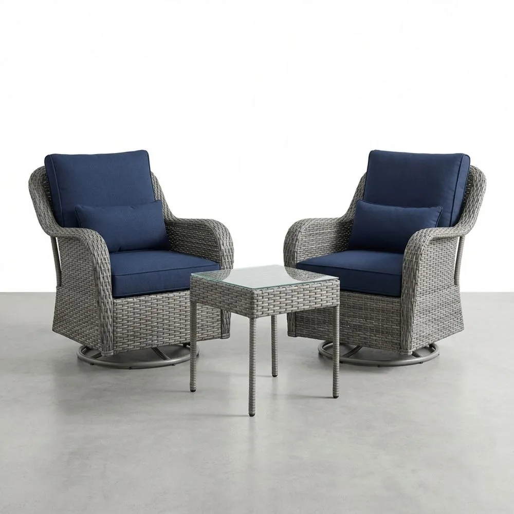 Gartenmöbel-Set aus Rattan mit 2 Sesseln und Glastisch