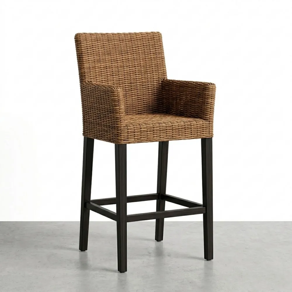 Barstuhl Rattan Natur mit Stahlbeinen