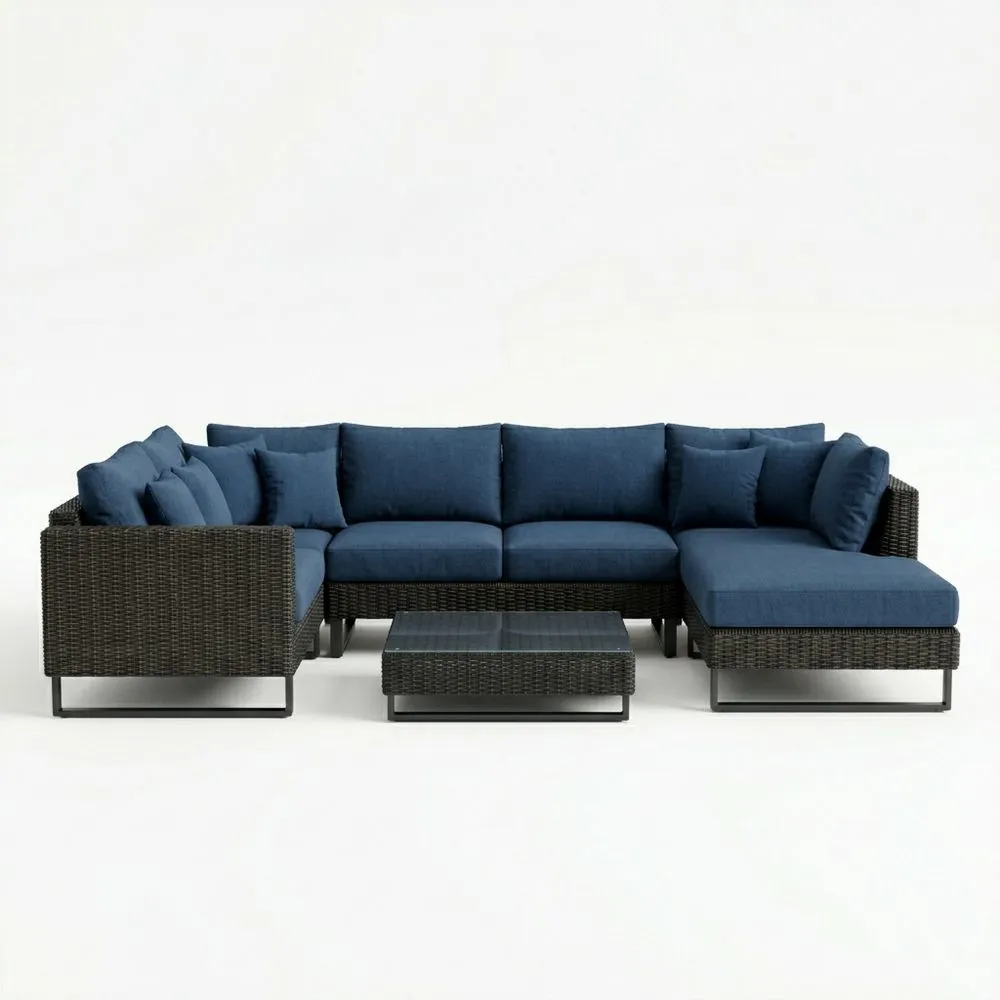 Outdoor Ecksofa Set Polyethylen-Rattan Dunkelblau