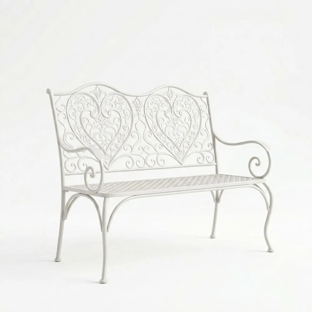 Stahl Gartenbank Herzdesign Weiß
