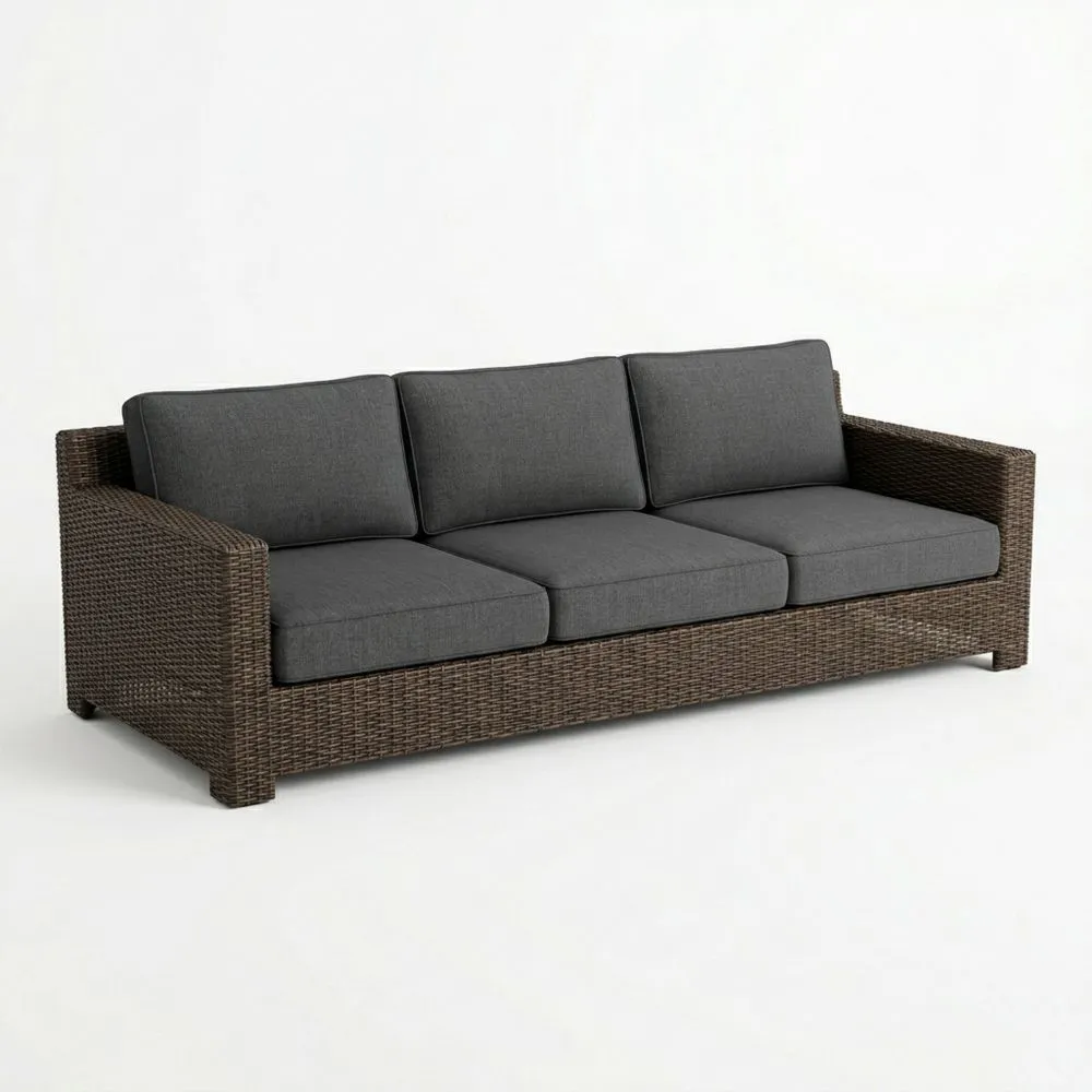 Outdoor Sofa 3-Sitzer Rattan Grau Aluminiumgestell